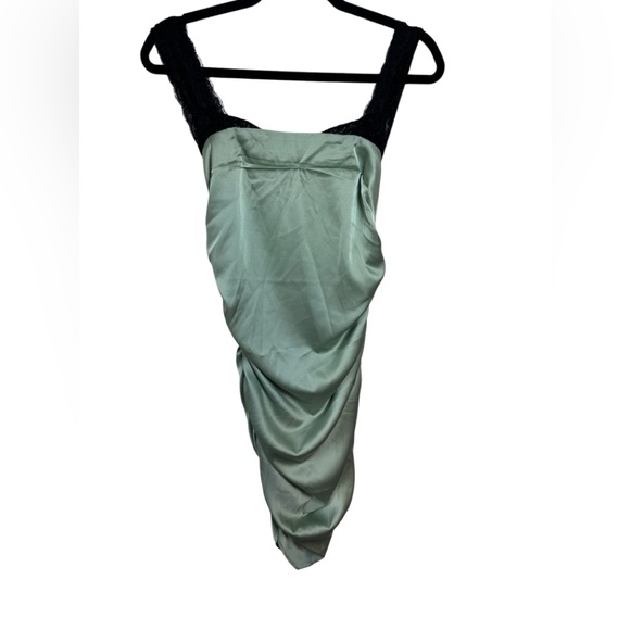 Cider Dresses & Skirts - Cider Light Green with Black Lace Shoulder Straps Slip Dress Side Rouching SZ M
